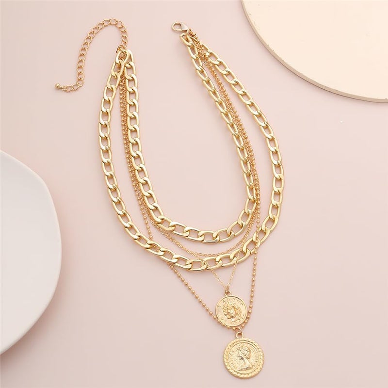Todenb Layered Gold Pirate Necklace for Women Chunky Chain Pirate Jewelry 80s 90s Coin Pendant Necklace Pirate Costume Accessories - Image 4